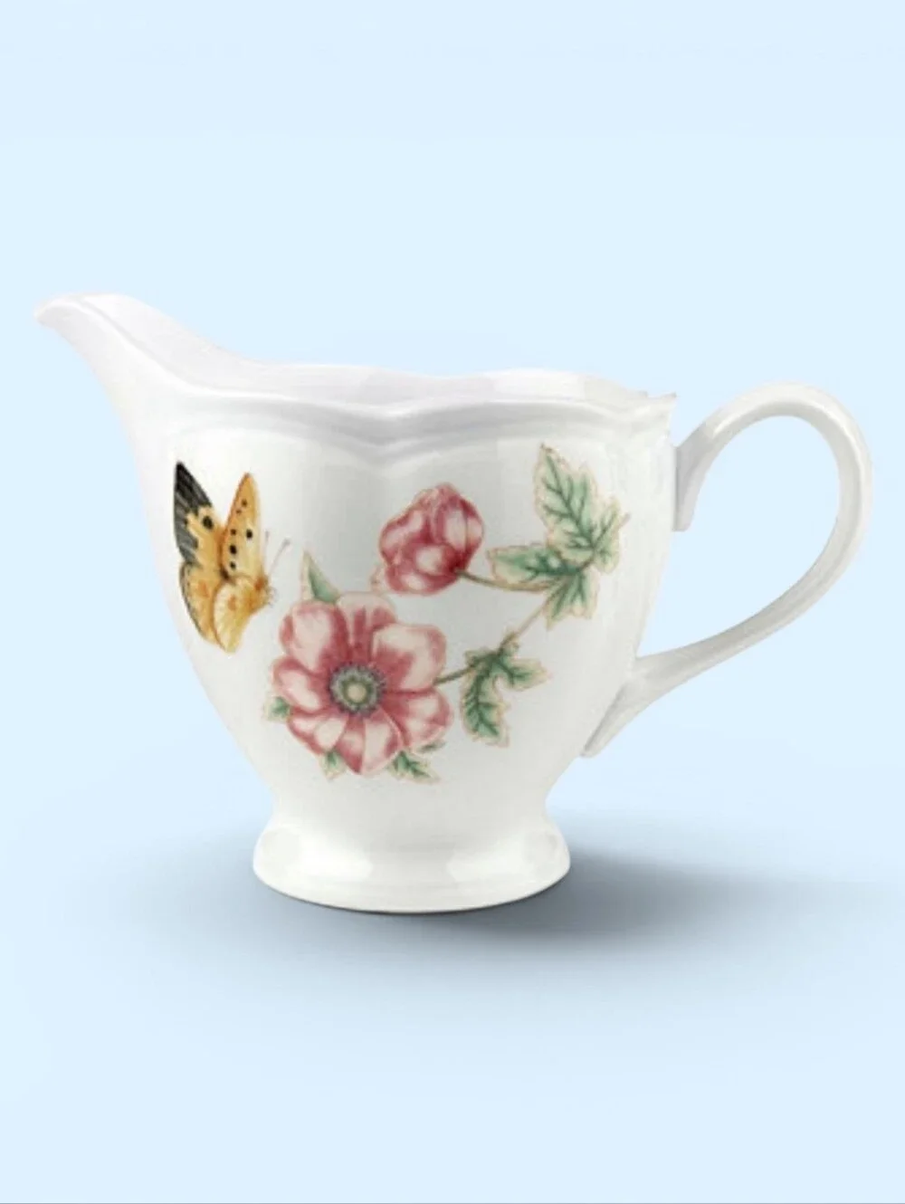 Lenox Butterfly Meadow Floral Porcelain Creamer Pitcher, EUC, Pink, Yellow, Blue